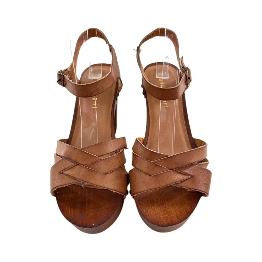 Madden girl womens sandals size 9 G-Nora brown faux leather chunky platforms